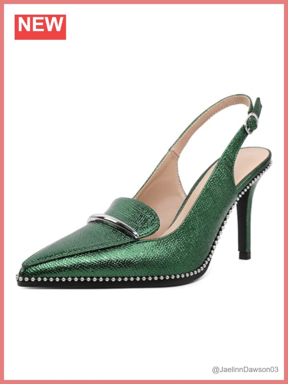 Beaded Stiletto Heels Slingback Pumps Women's Pointed Toe Slip On 3.5 Inch